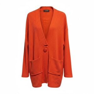 St. John Santana Knit Cardigan Blazer Rust Orange Oversized Small EUC